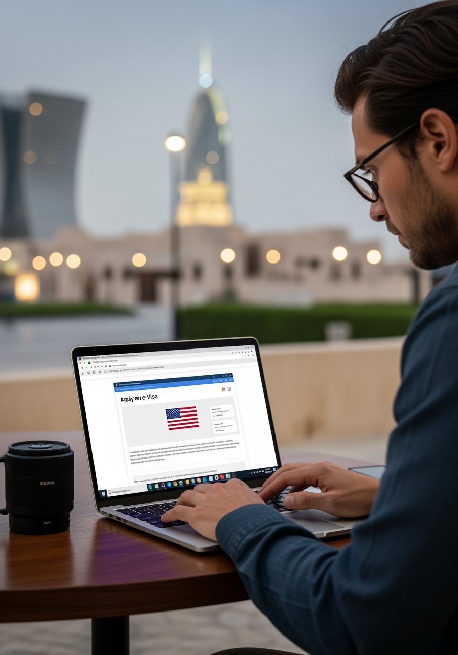 American traveler applying for Qatar e-Visa online
