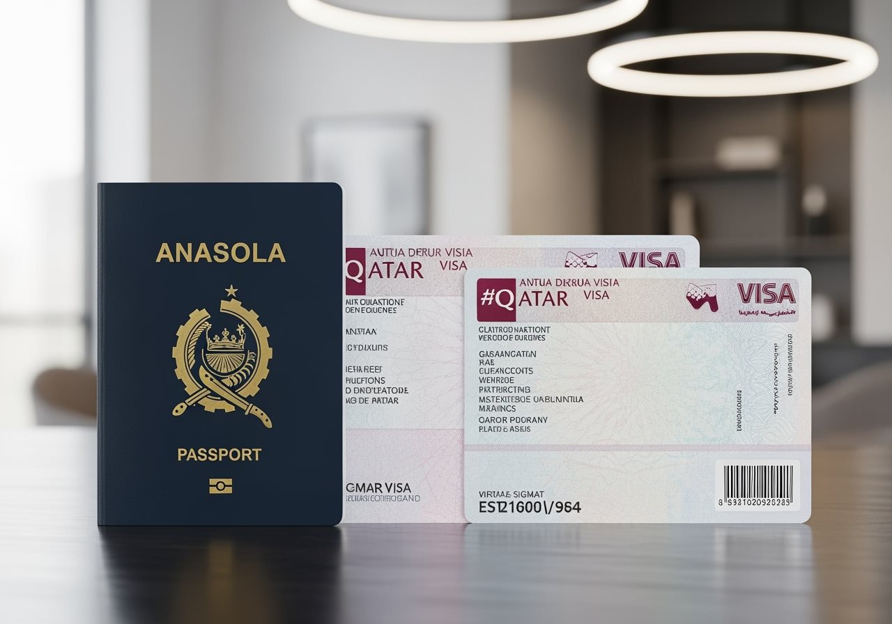 Angola passport and Qatar visa documents