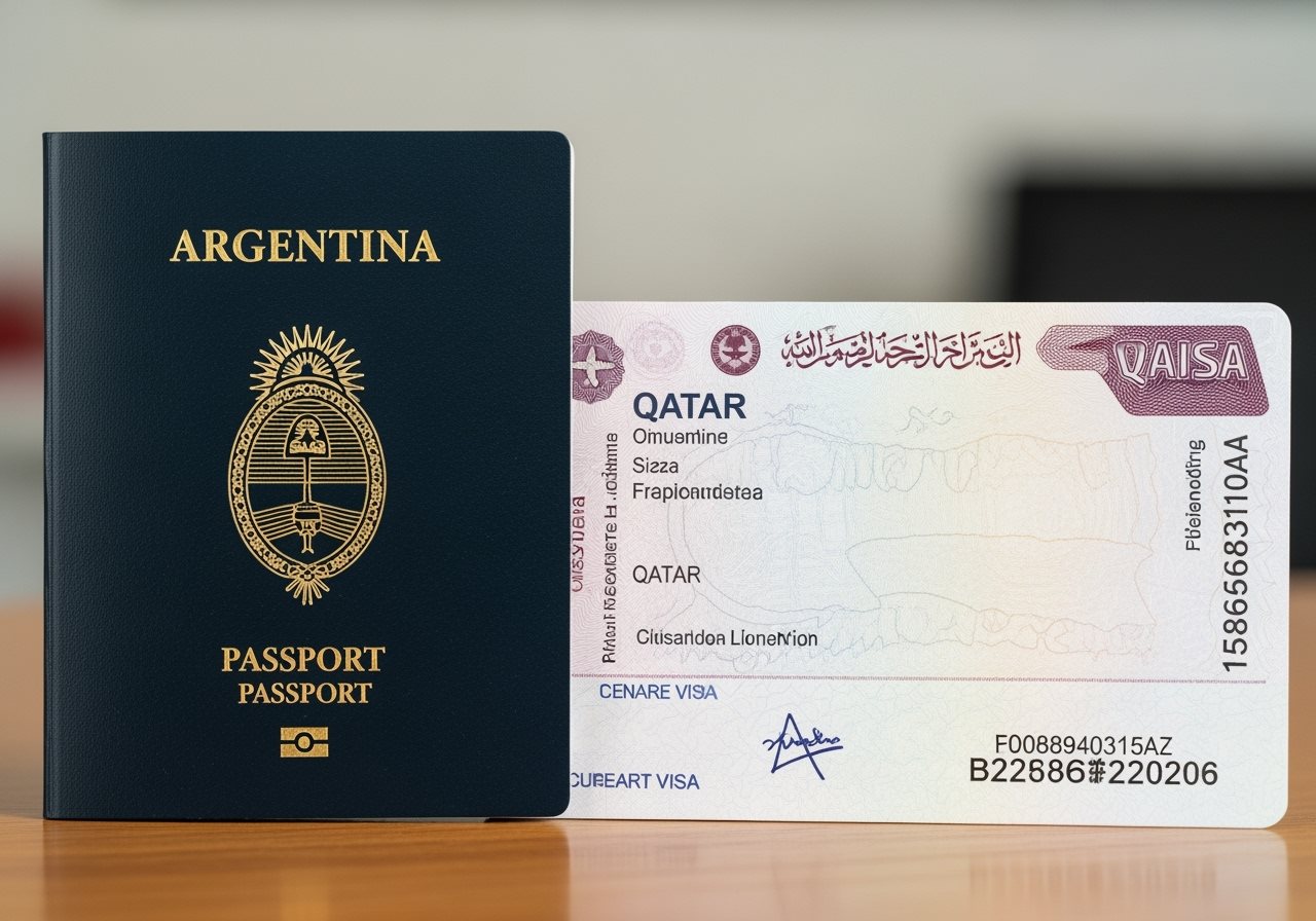 Argentina passport and Qatar visa documents