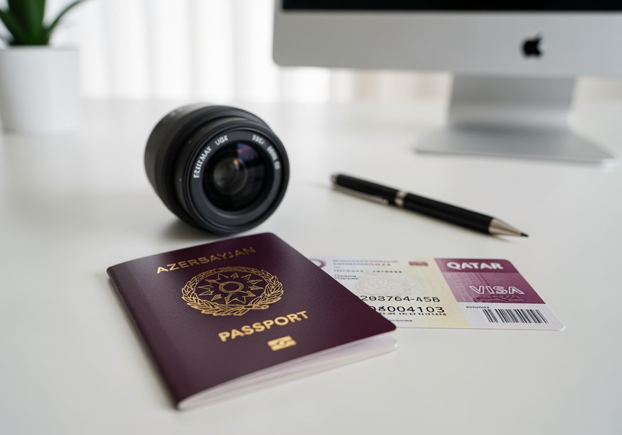 Azerbaijan passport and Qatar visa documents
