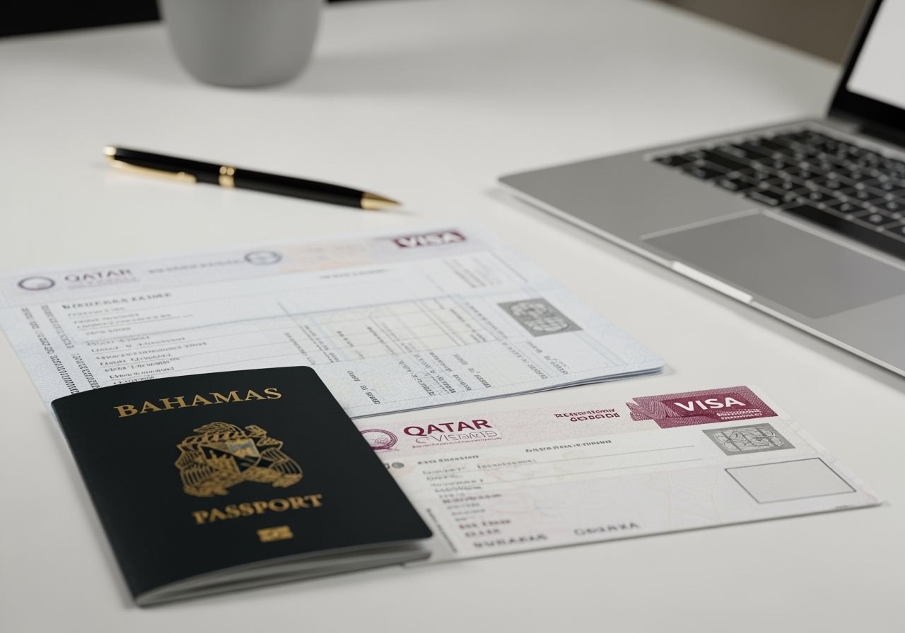 Bahamas passport and Qatar visa documents