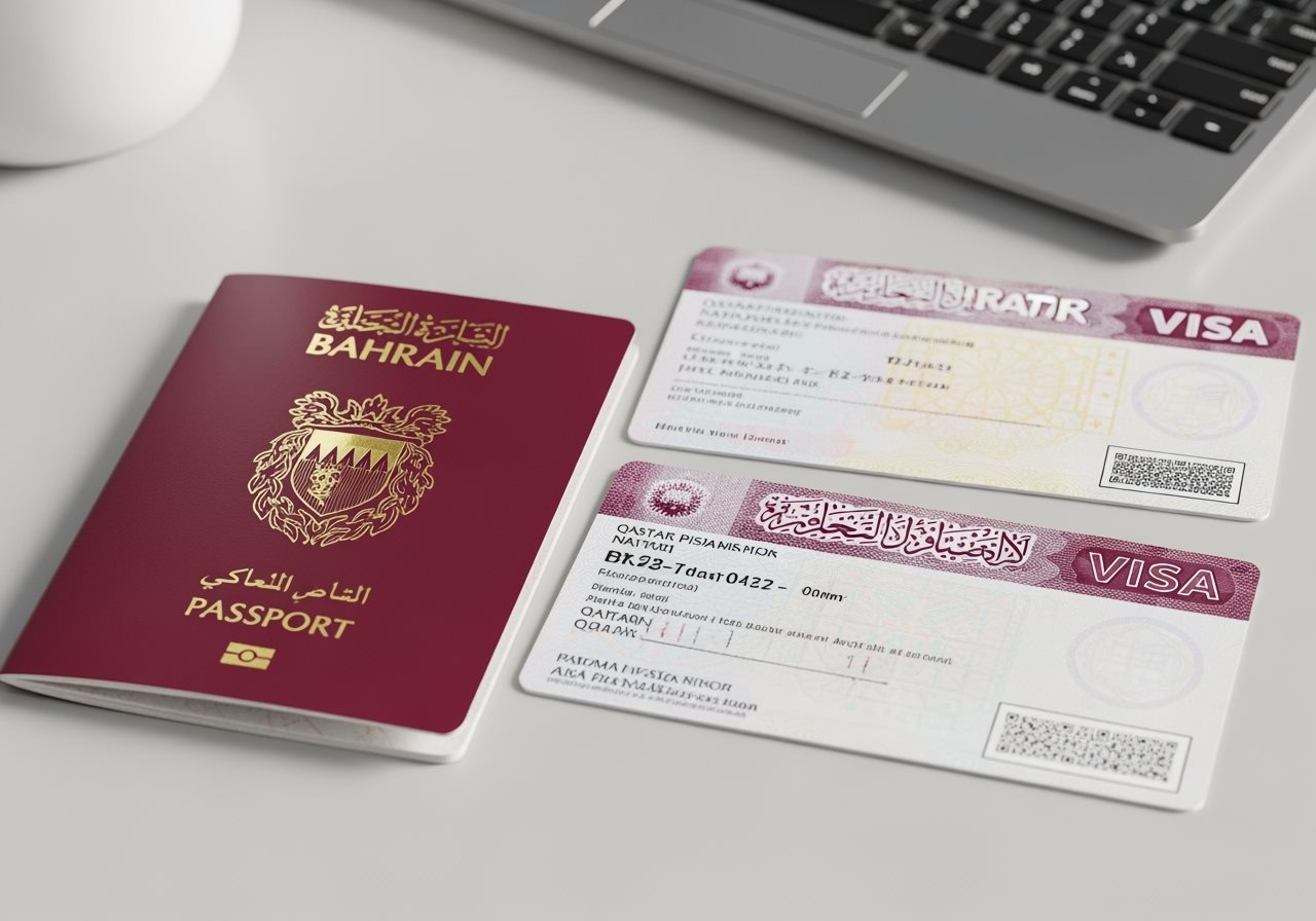 Bahrain passport and Qatar visa documents