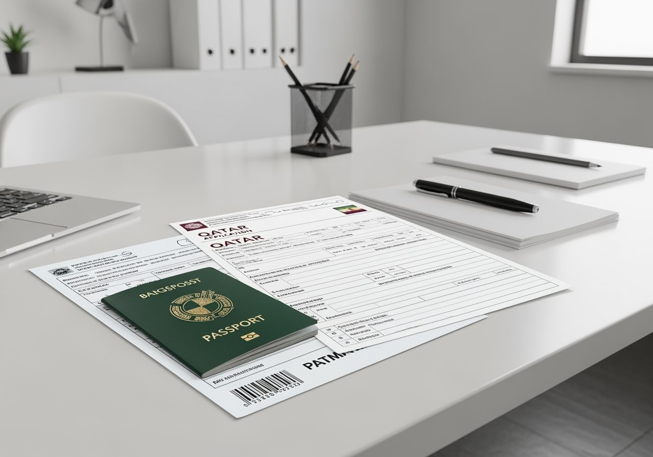 Bangladesh passport and Qatar visa documents