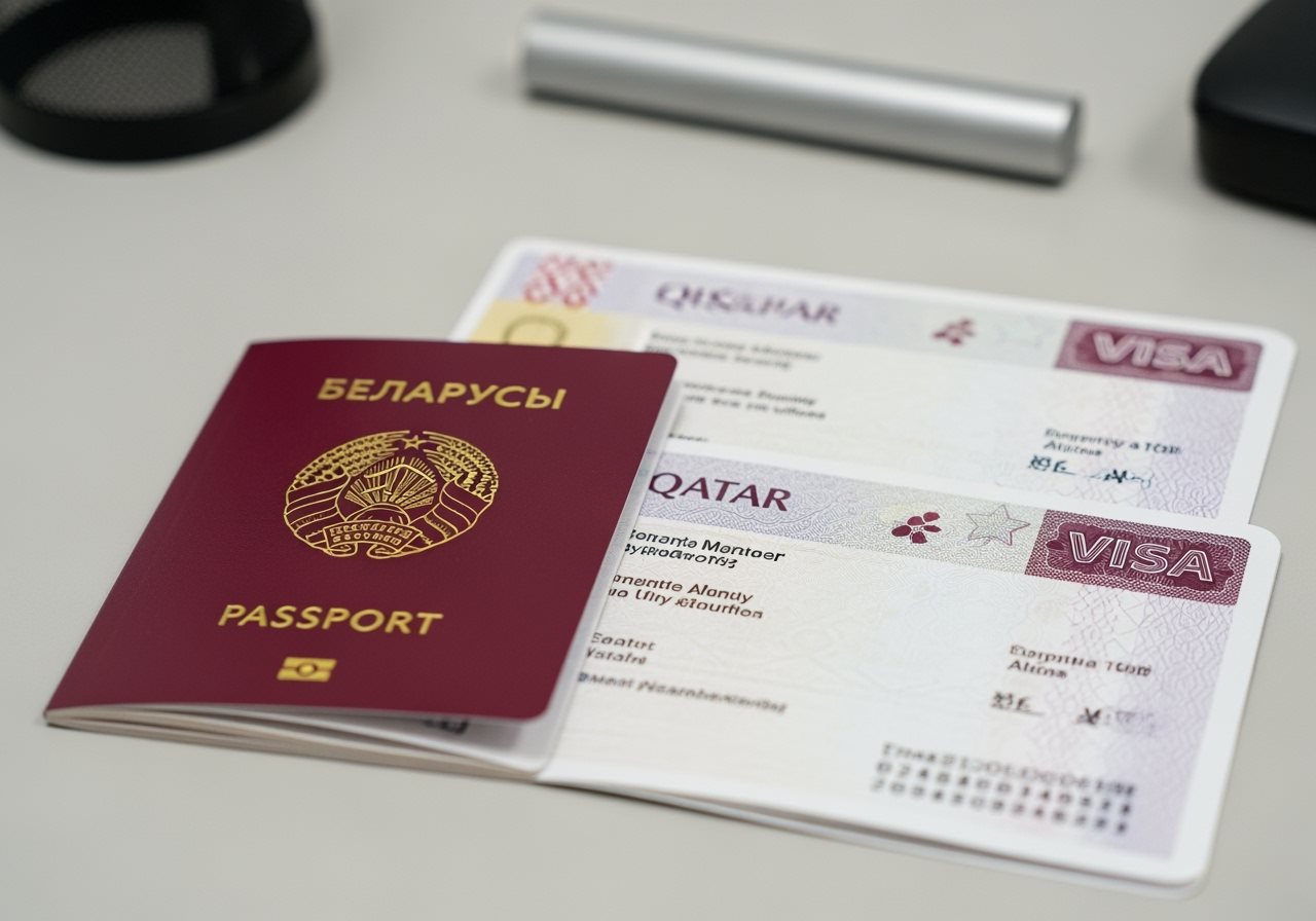 Belarus passport with Qatar visa documents
