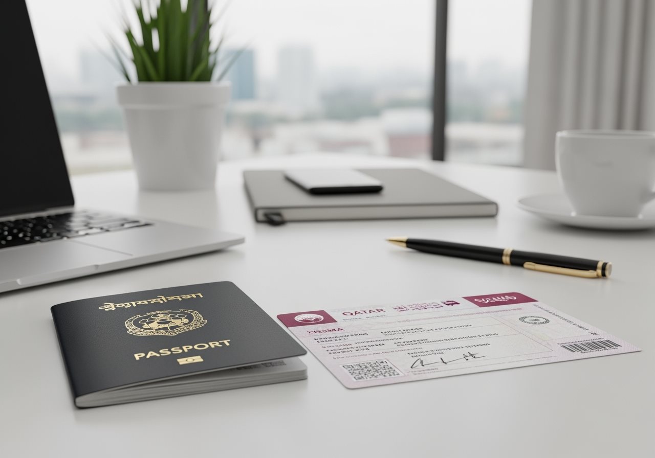 Bhutan passport and Qatar visa documents