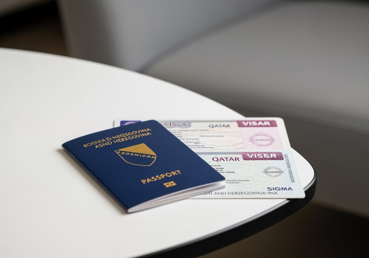 Bosnia and Herzegovina passport and Qatar visa documents