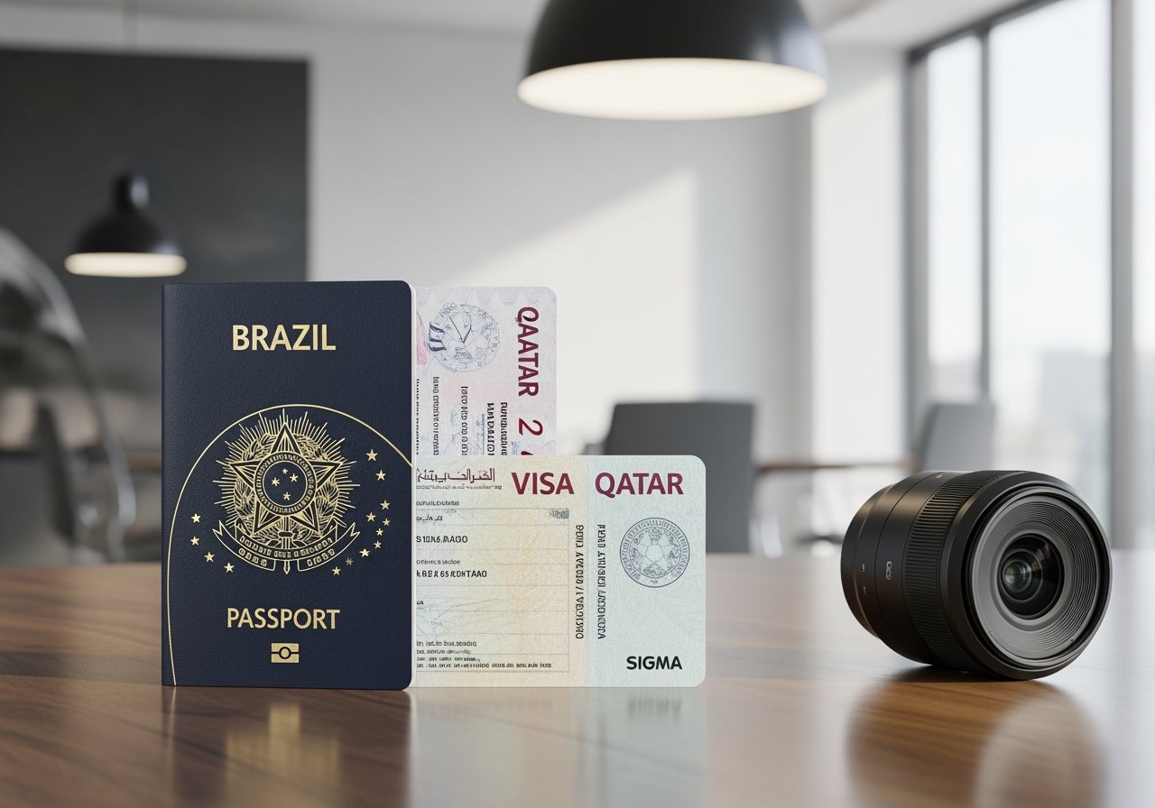 Brazilian passport and Qatar visa documents