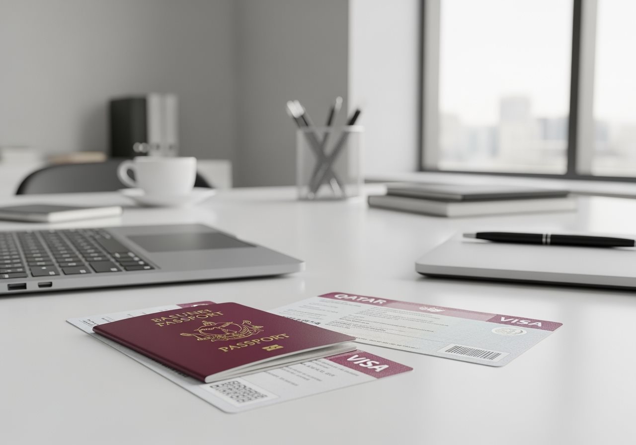 Brunei passport and Qatar visa documents