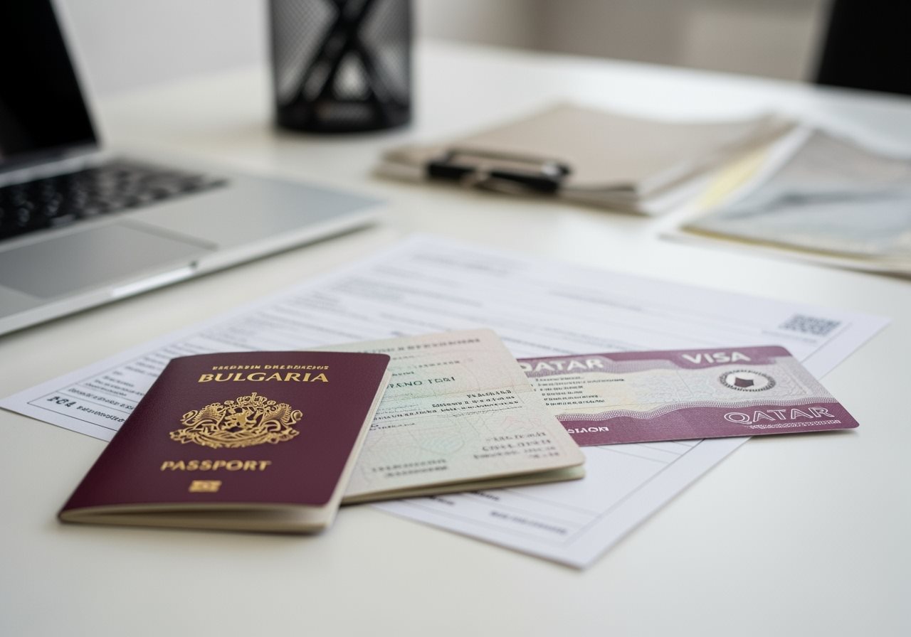 Bulgaria passport and Qatar visa documents