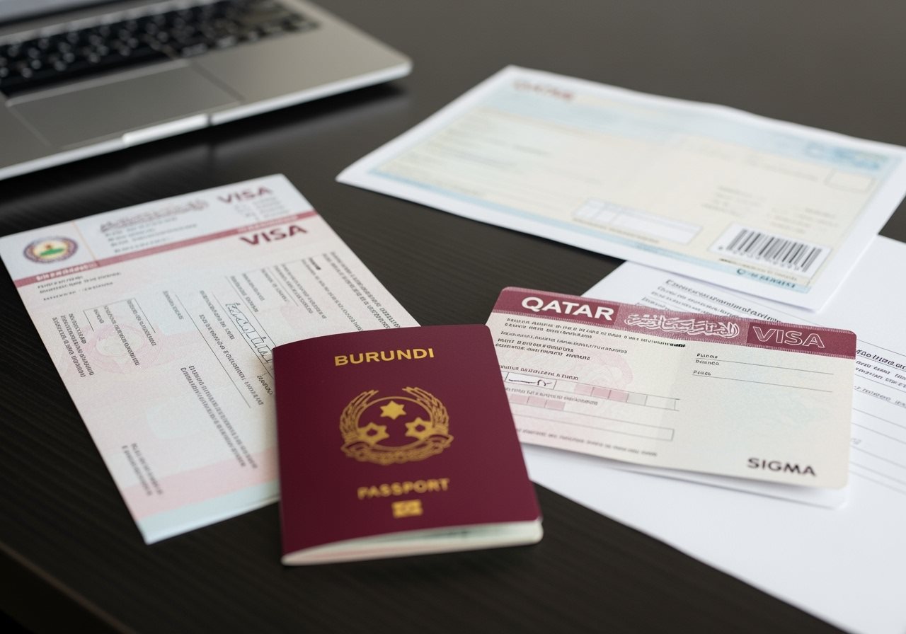 Burundi passport and Qatar visa documents