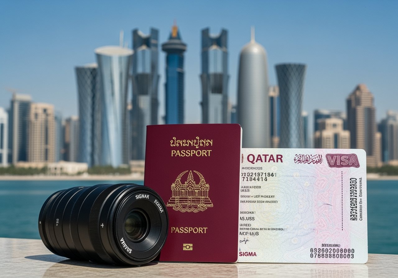 Cambodia passport and Qatar visa documents