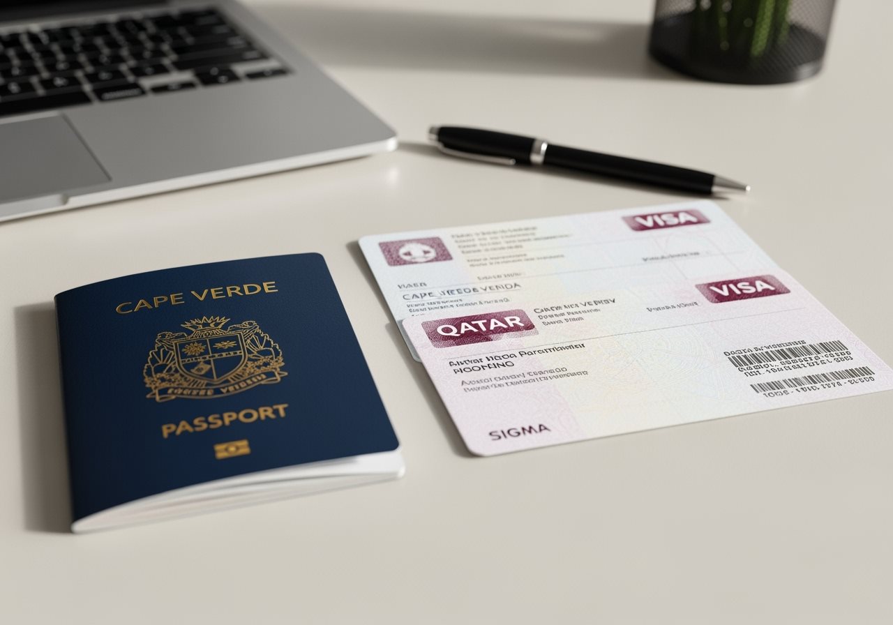 Cape Verde passport and Qatar visa documents