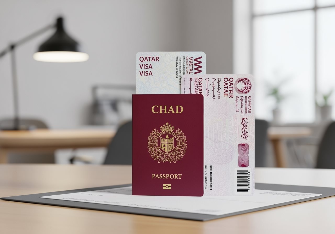 Chad passport with Qatar visa documents