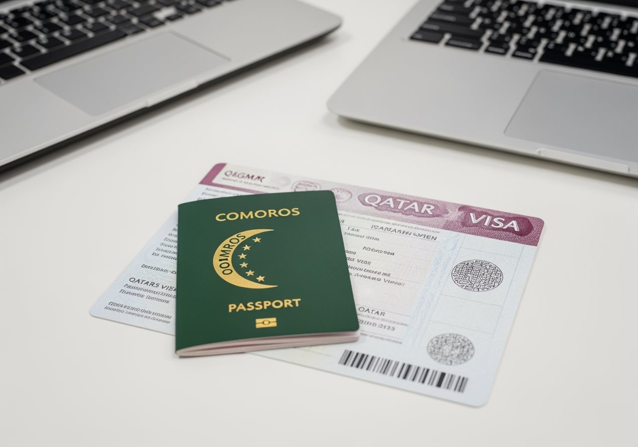 Comoros passport and Qatar visa documents
