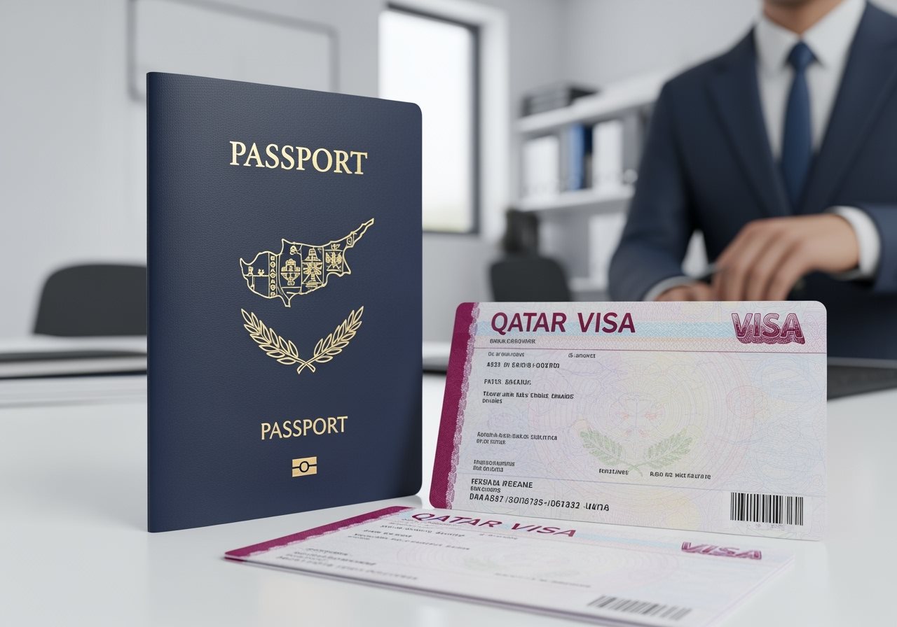 Cyprus passport and Qatar e-Visa documents
