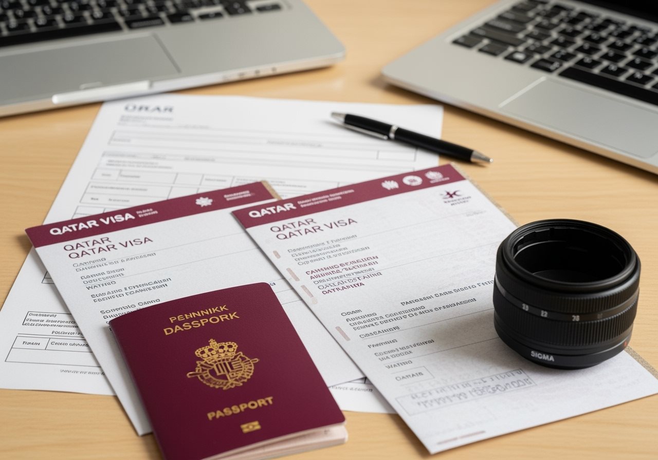 Danish passport and Qatar e-Visa documents