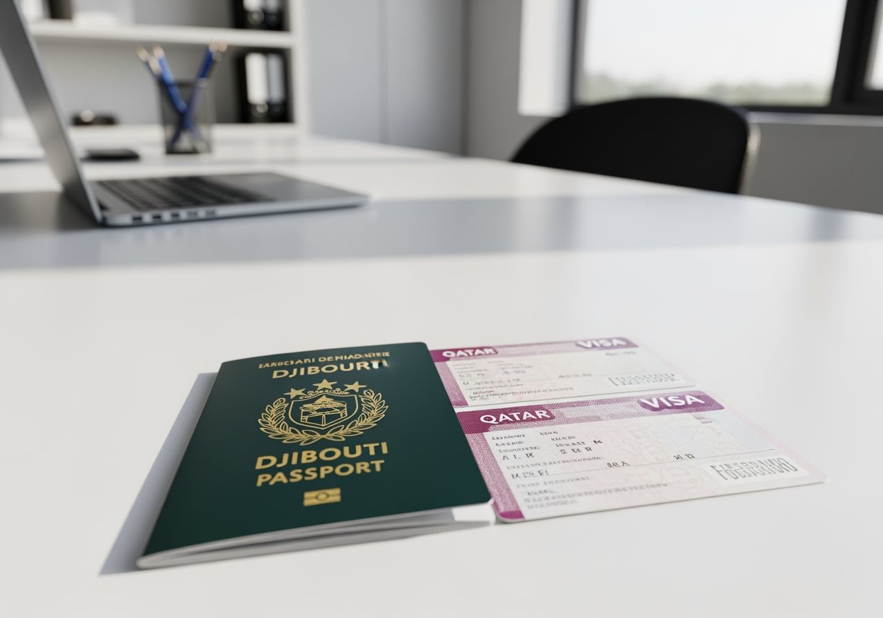 Djibouti passport and Qatar e-Visa documents