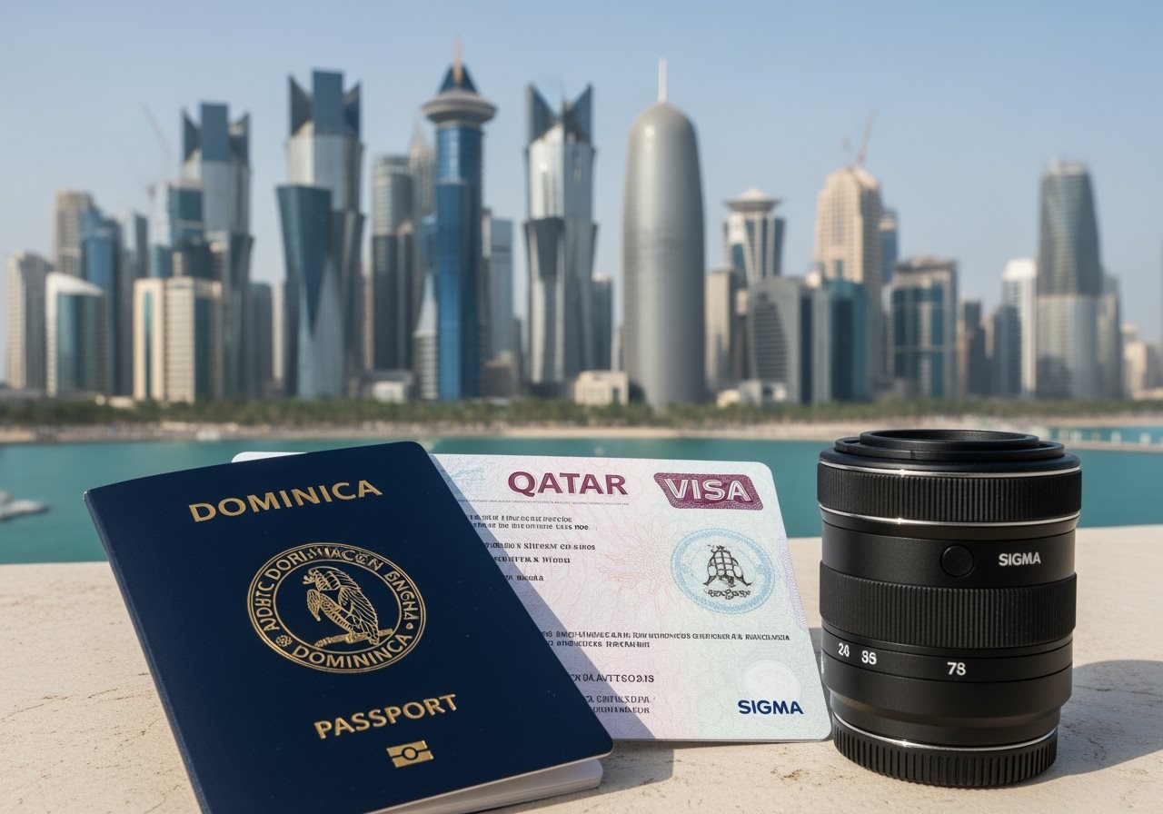 Dominica passport and Qatar e-Visa documents