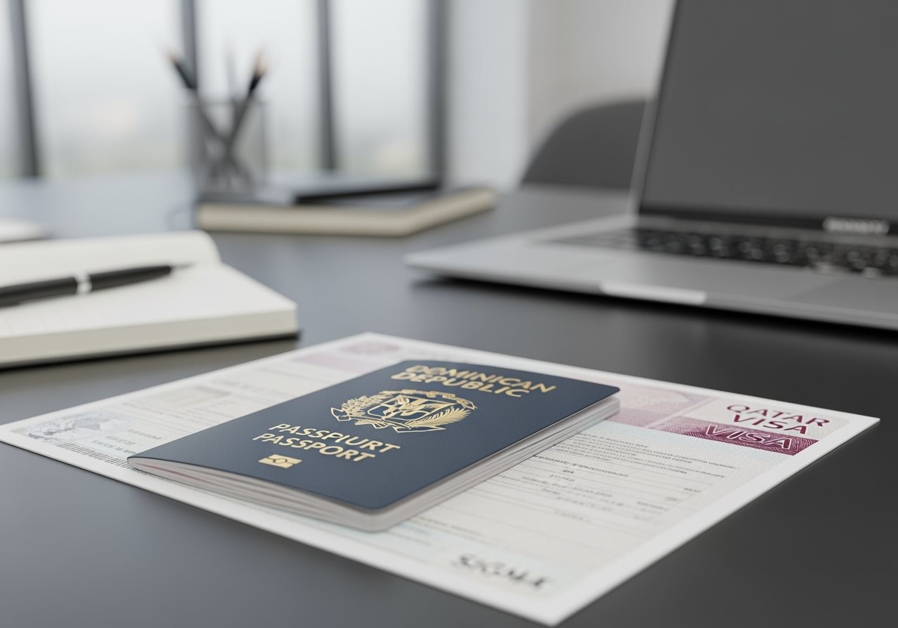 Dominican Republic passport and Qatar e-Visa documents