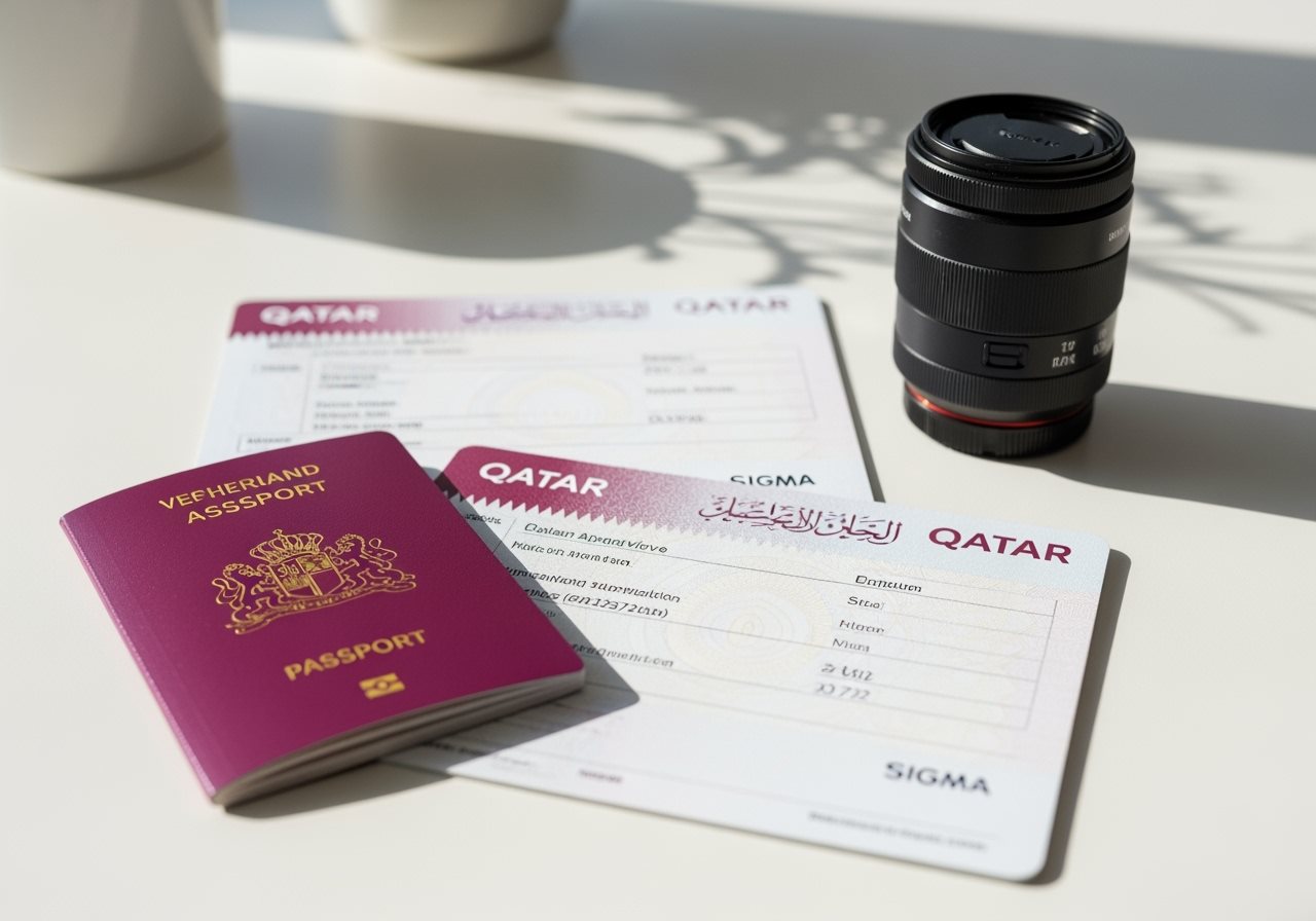 Dutch passport and Qatar e-Visa documents