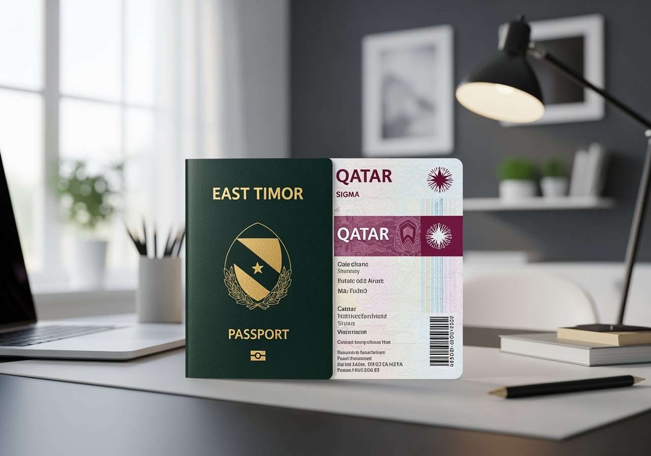 East Timor passport and Qatar e-Visa documents