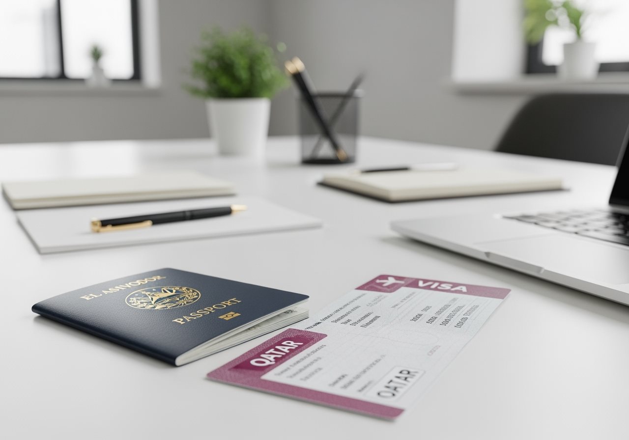 El Salvador passport and Qatar e-Visa documents