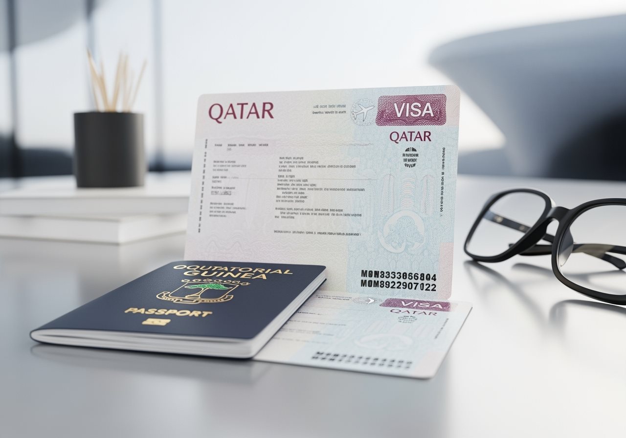 Equatorial Guinea passport and Qatar visa documents