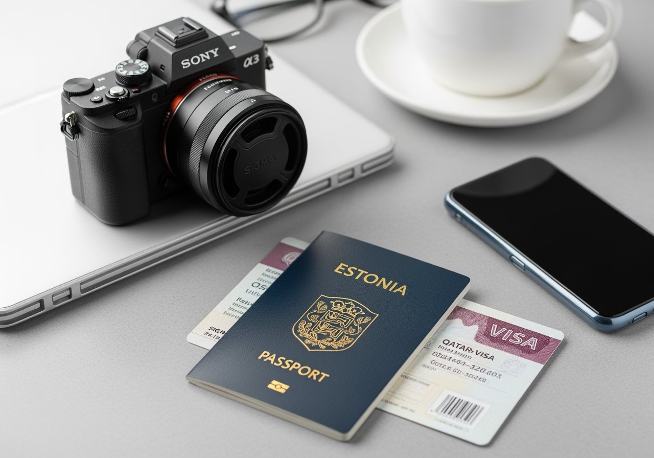 Estonia passport and Qatar visa documents