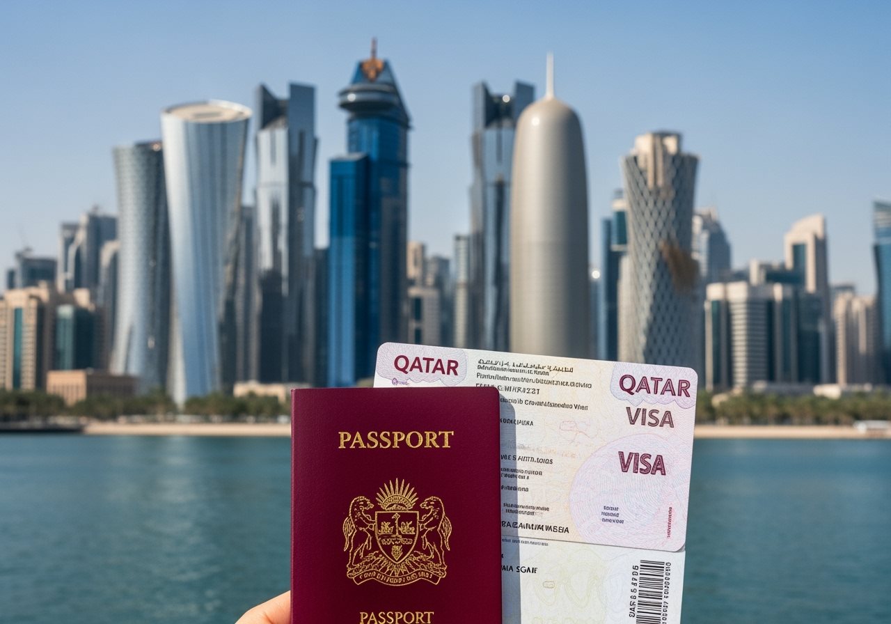 Gambian passport and Qatar visa documents