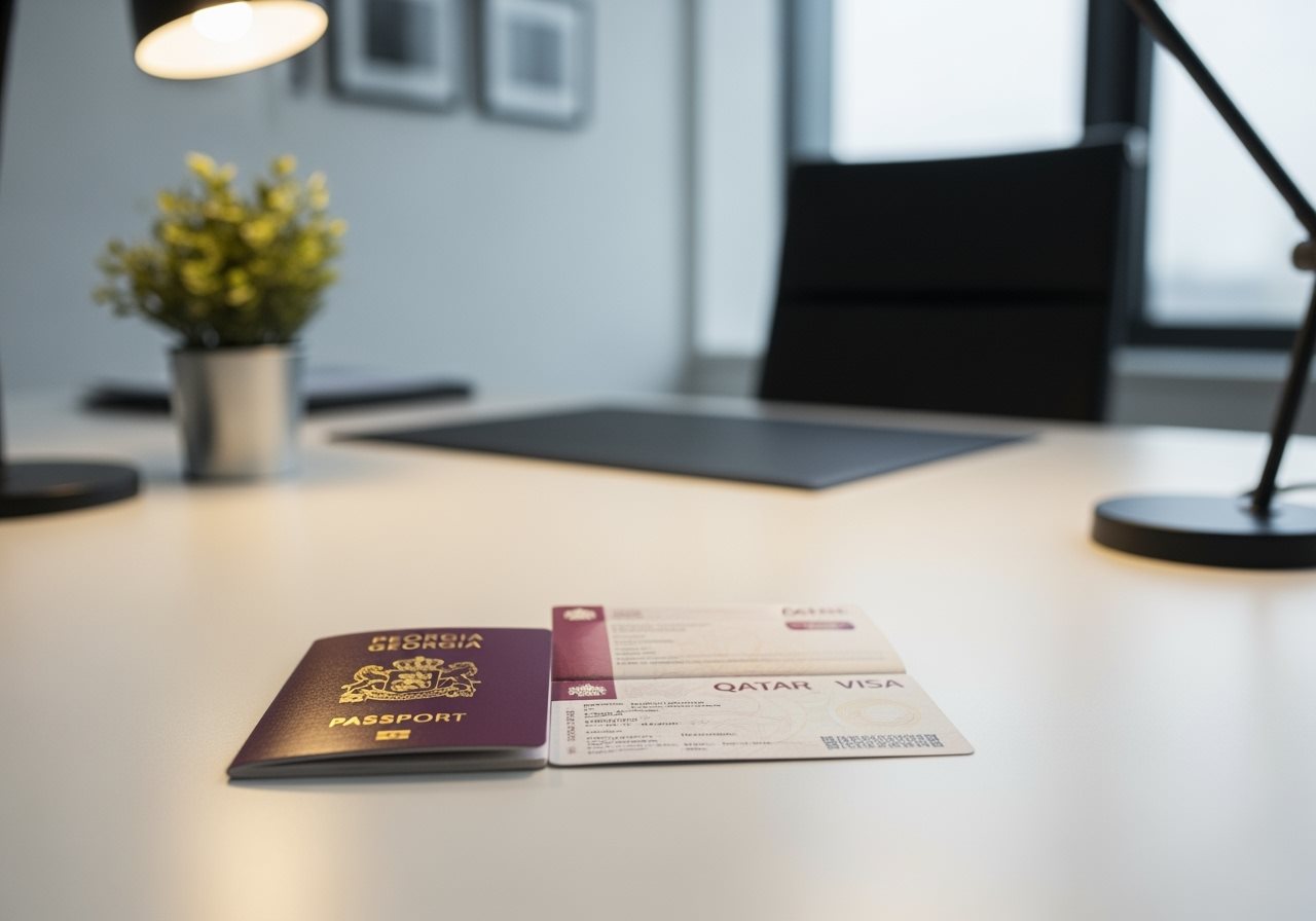 Georgian passport and Qatar visa documents