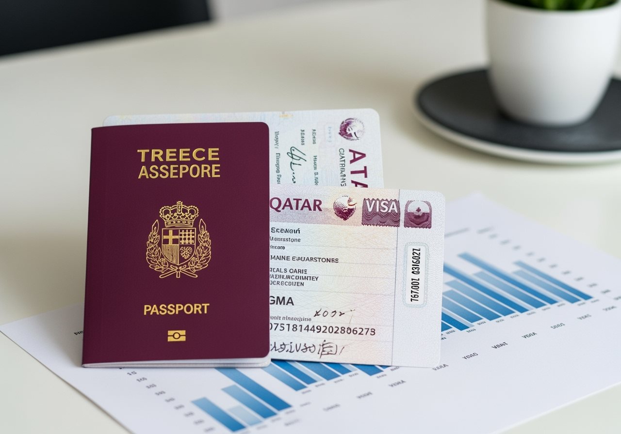 Greece passport and Qatar visa documents