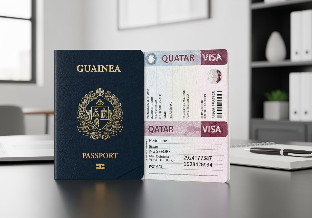 Guinea passport and Qatar e-Visa documents