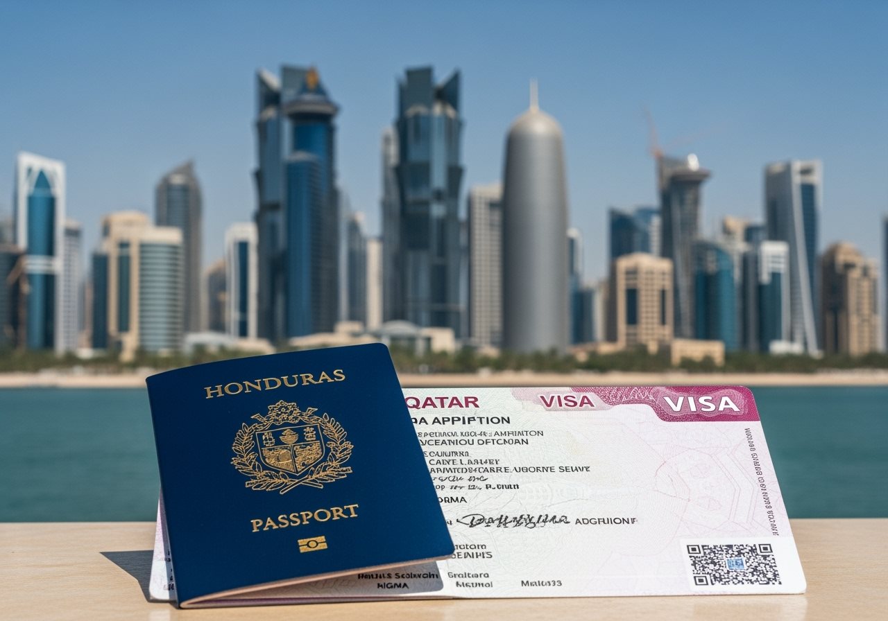 Honduras passport and Qatar e-Visa documents