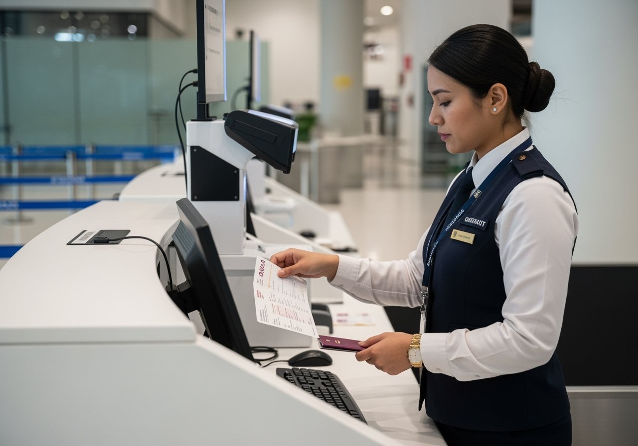 Immigration officer verifying Qatar e-Visa documents