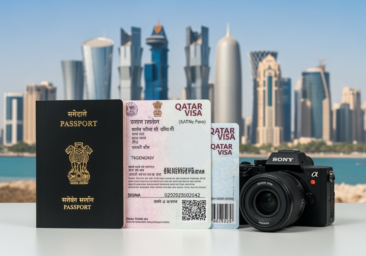 Indian passport and Qatar visa documents