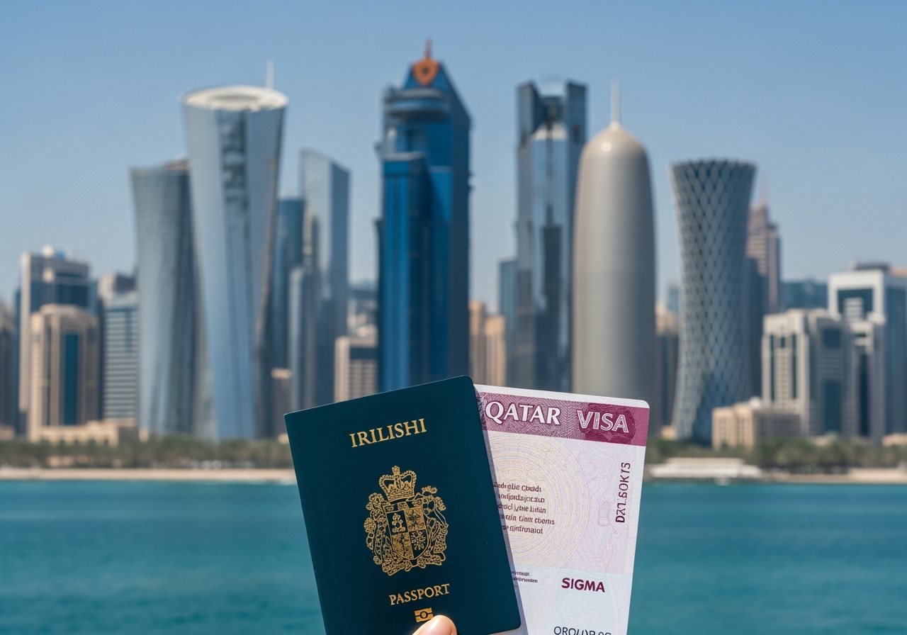 Irish passport and Qatar e-Visa documents