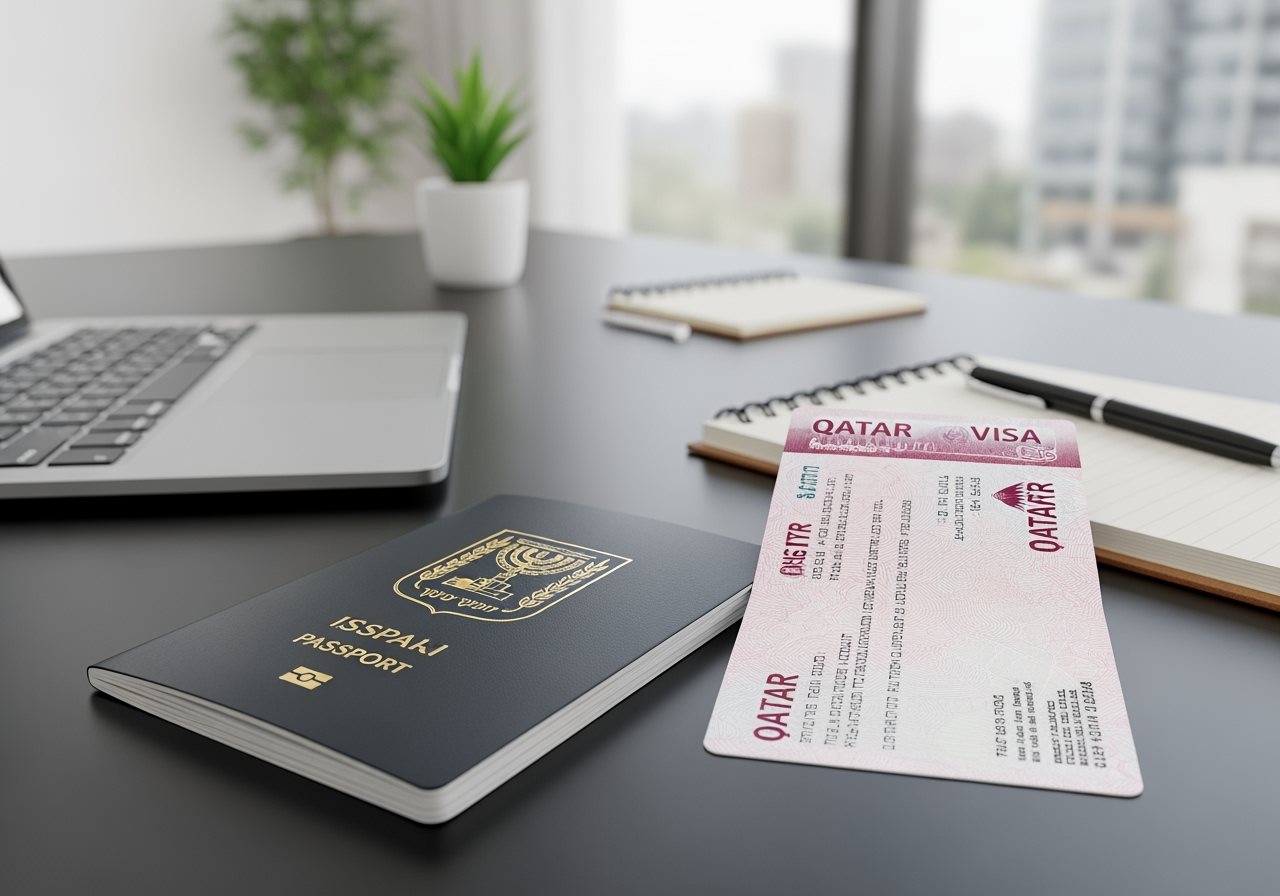 Israeli passport and Qatar visa documents
