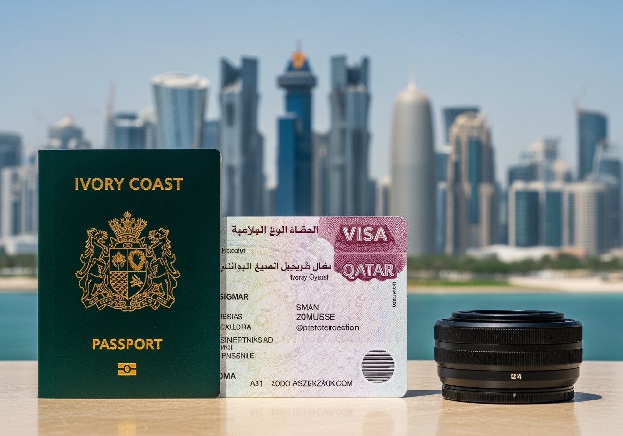 Ivory Coast passport and Qatar e-Visa documents