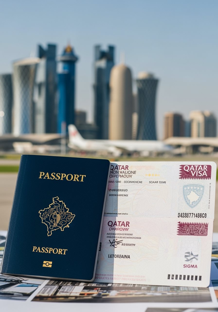 Kosovo passport and Qatar visa documents