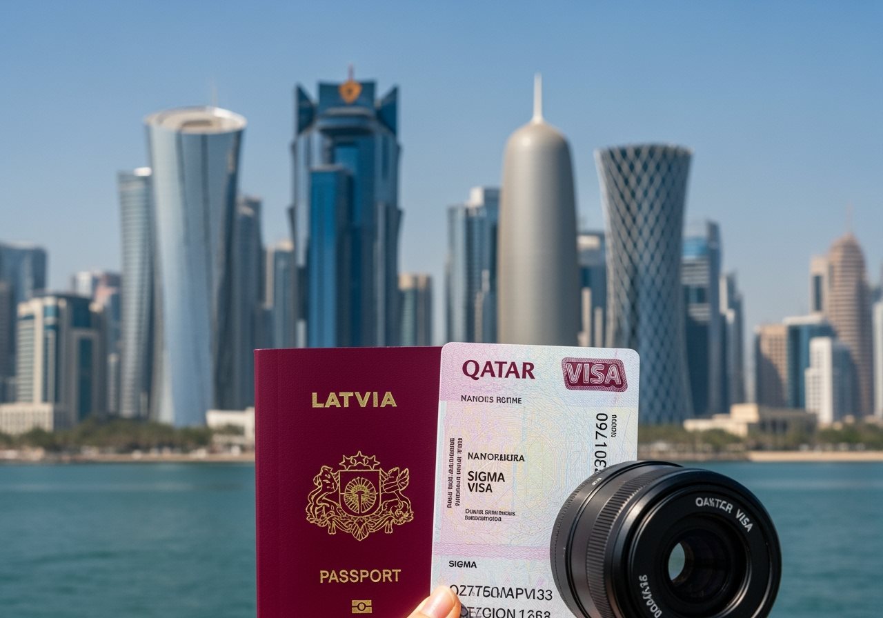 Latvia passport and Qatar visa documents
