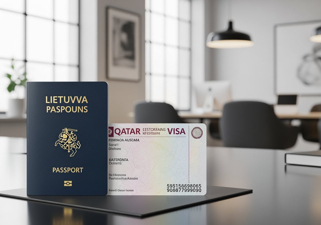 Lithuanian passport and Qatar e-Visa documents