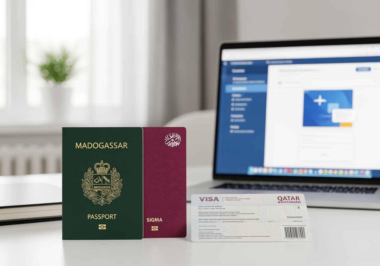 Madagascar passport and Qatar e-Visa documents