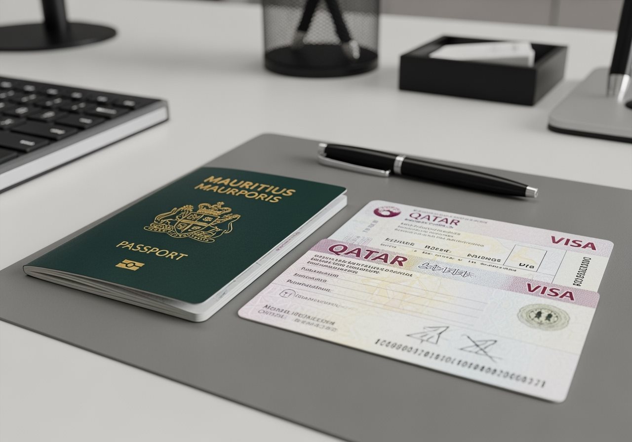 Mauritius passport and Qatar visa documents