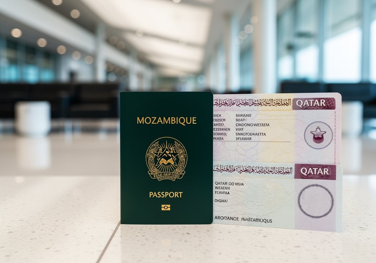 Mozambique passport and Qatar e-Visa documents