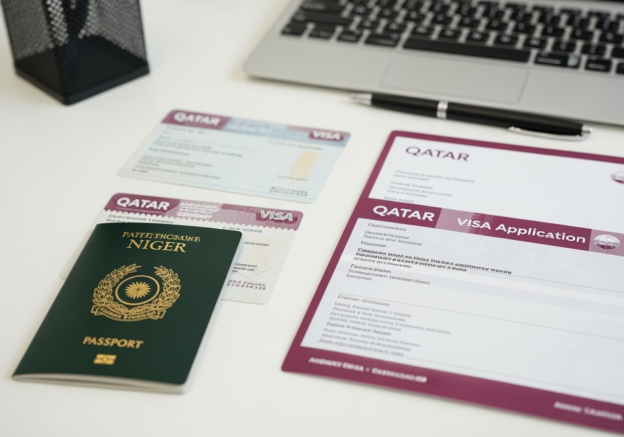 Niger passport and Qatar e-Visa documents