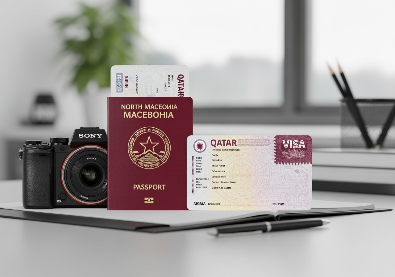 North Macedonia passport and Qatar e-Visa documents