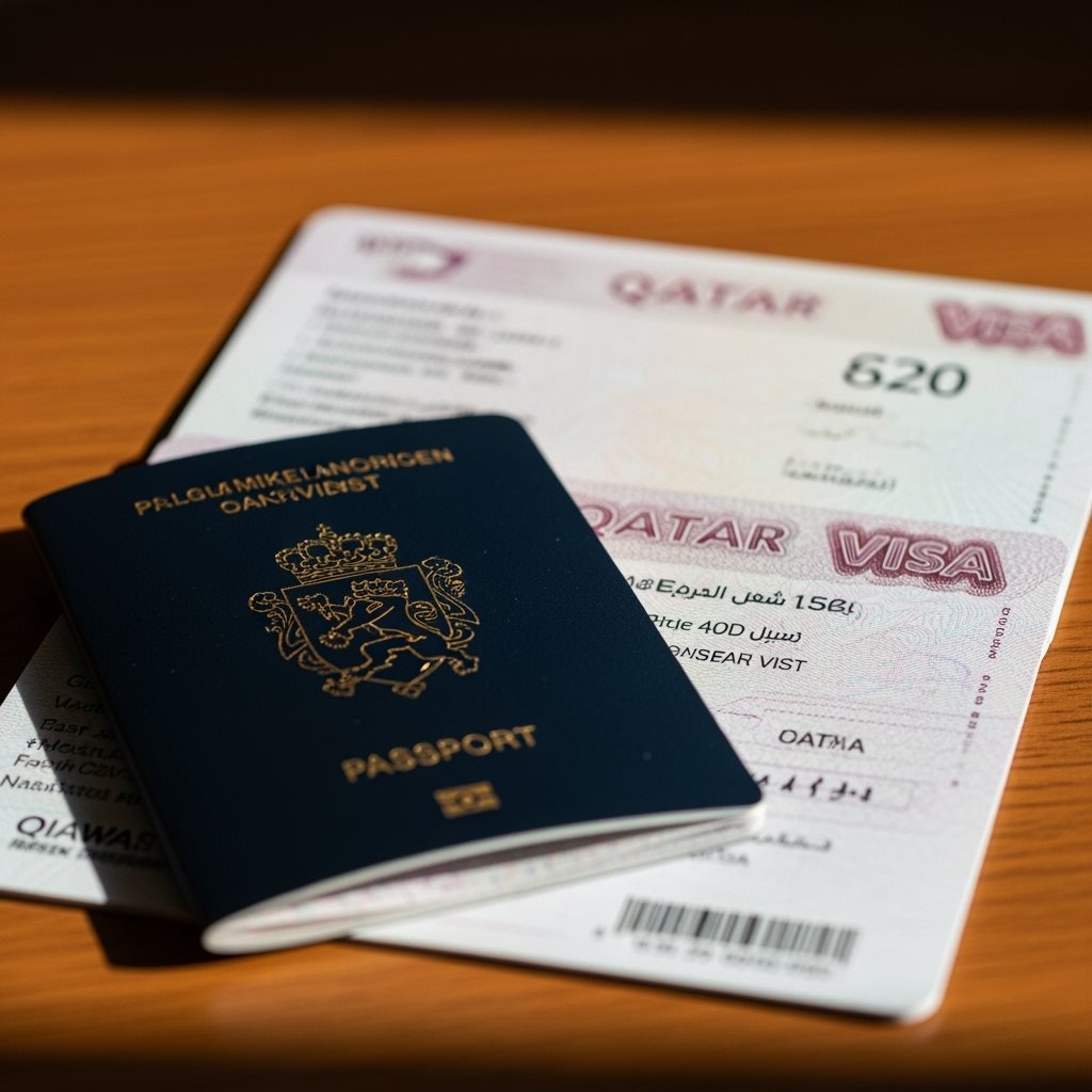 Norwegian passport and Qatar e-Visa documents