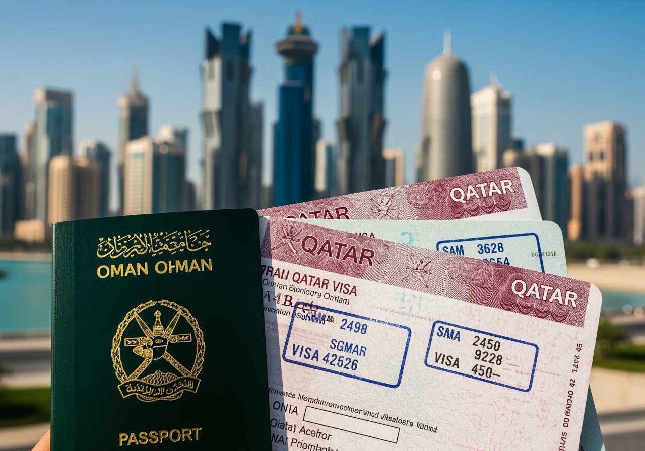 Oman passport and Qatar visa documents