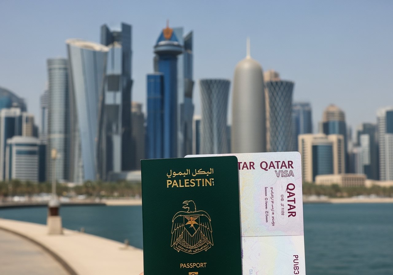 Palestine passport and Qatar visa documents
