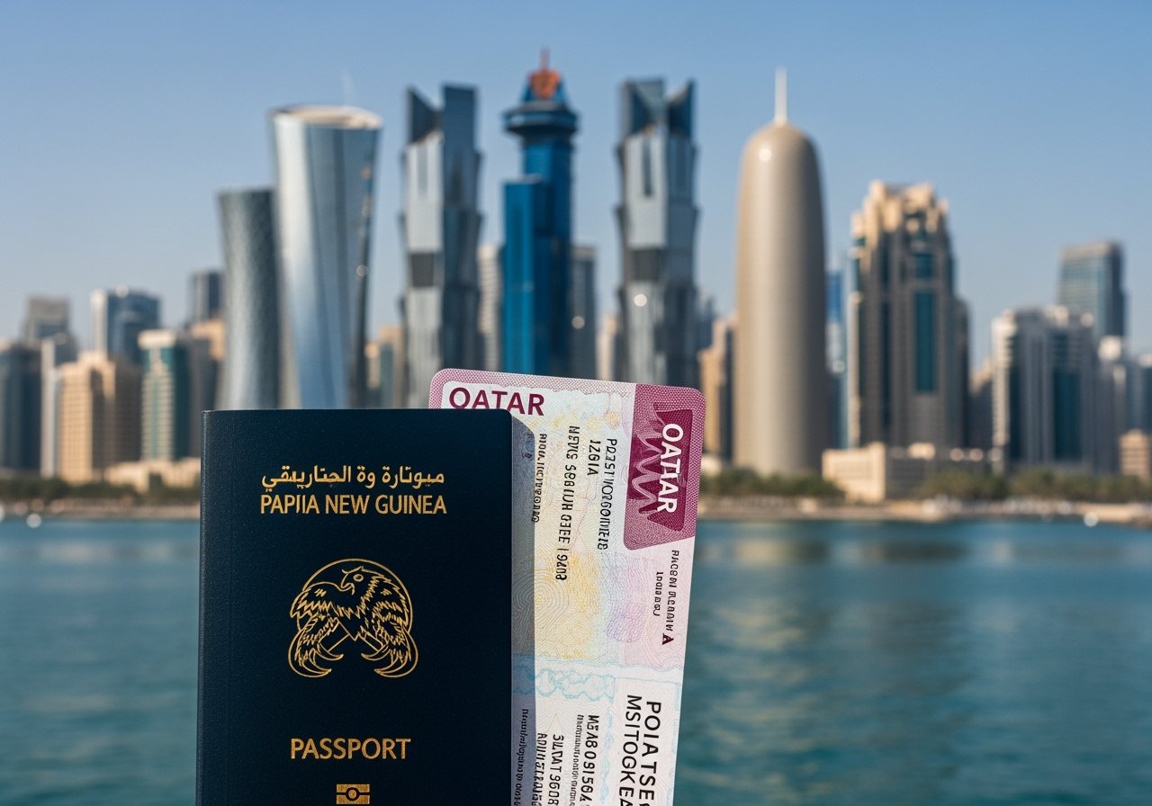 Papua New Guinea passport and Qatar visa documents